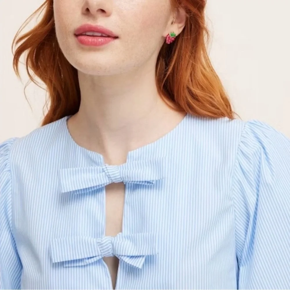 kate spade X Target Stripe Puff Sleeve Blouse in Blue and White - Picture 2 of 8
